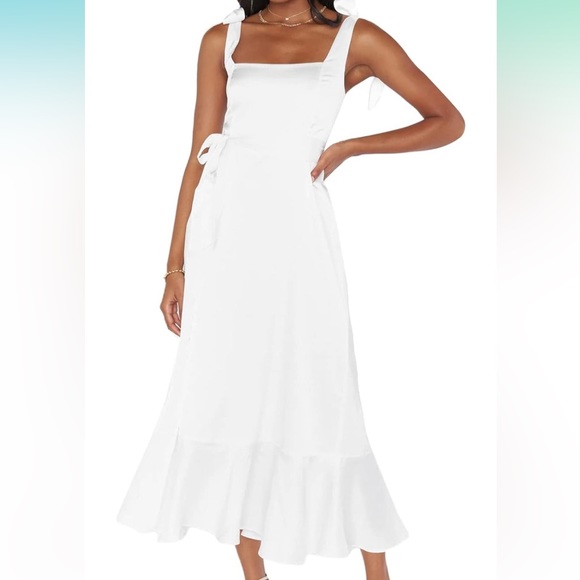 Women’s Tie Strap Square Neck Midi Dress with Slit - Picture 1 of 6